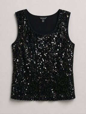 George M Medium Black Sequin Tank Top - Womens